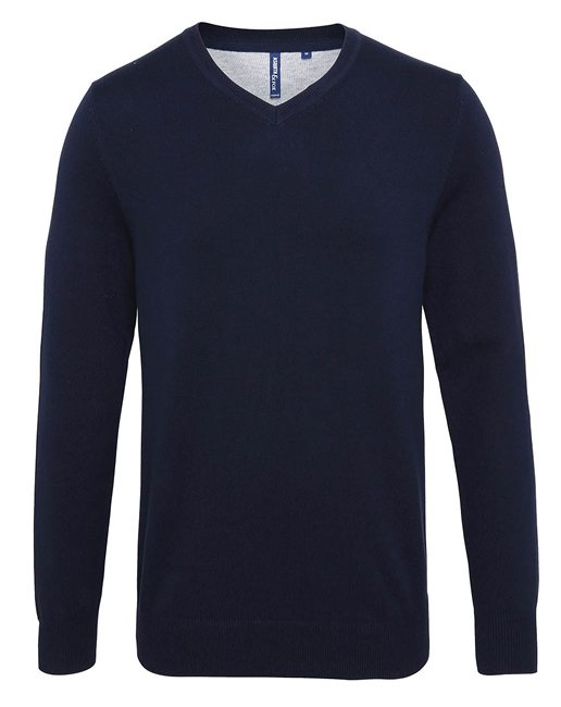 Asquith & Fox Mens cotton blend v-neck sweater - FRENCH NAVY XLARGE ...